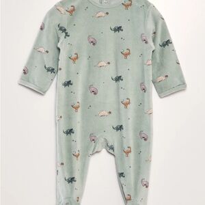 Dinosaur Print Velvet Footie Pajama - Sage - 6 Months